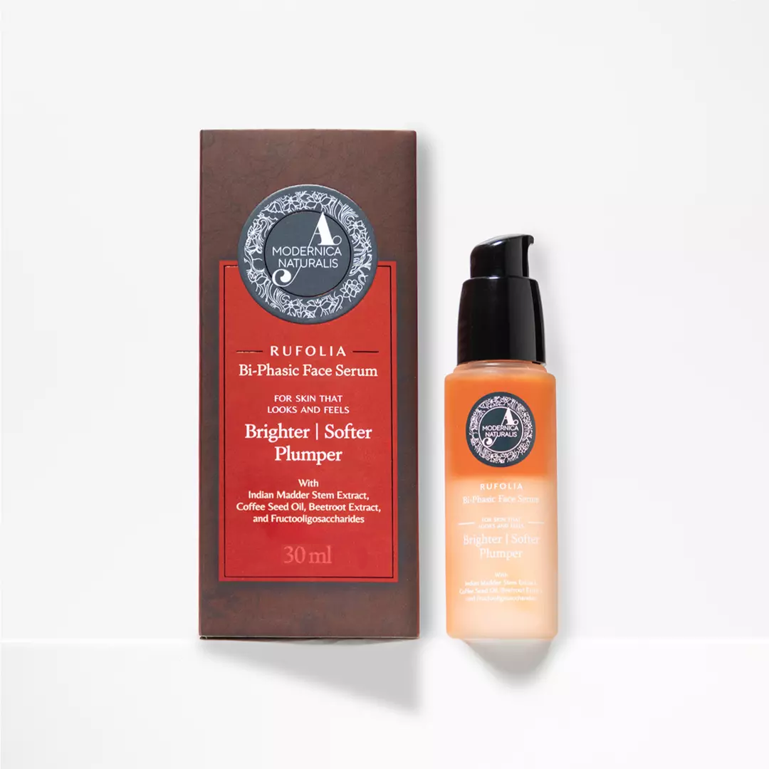 Sérum Facial Bifásico Rufolia – Ilumina, Suaviza e Preenche a Aparência da Pele Baça, Fina e Madura – Sérum Híbrido Água-Óleo com Manjistha, Tomate, Semente de Café e Esqualano de Origem Vegetal – Com Ingredientes Clinicamente Comprovados